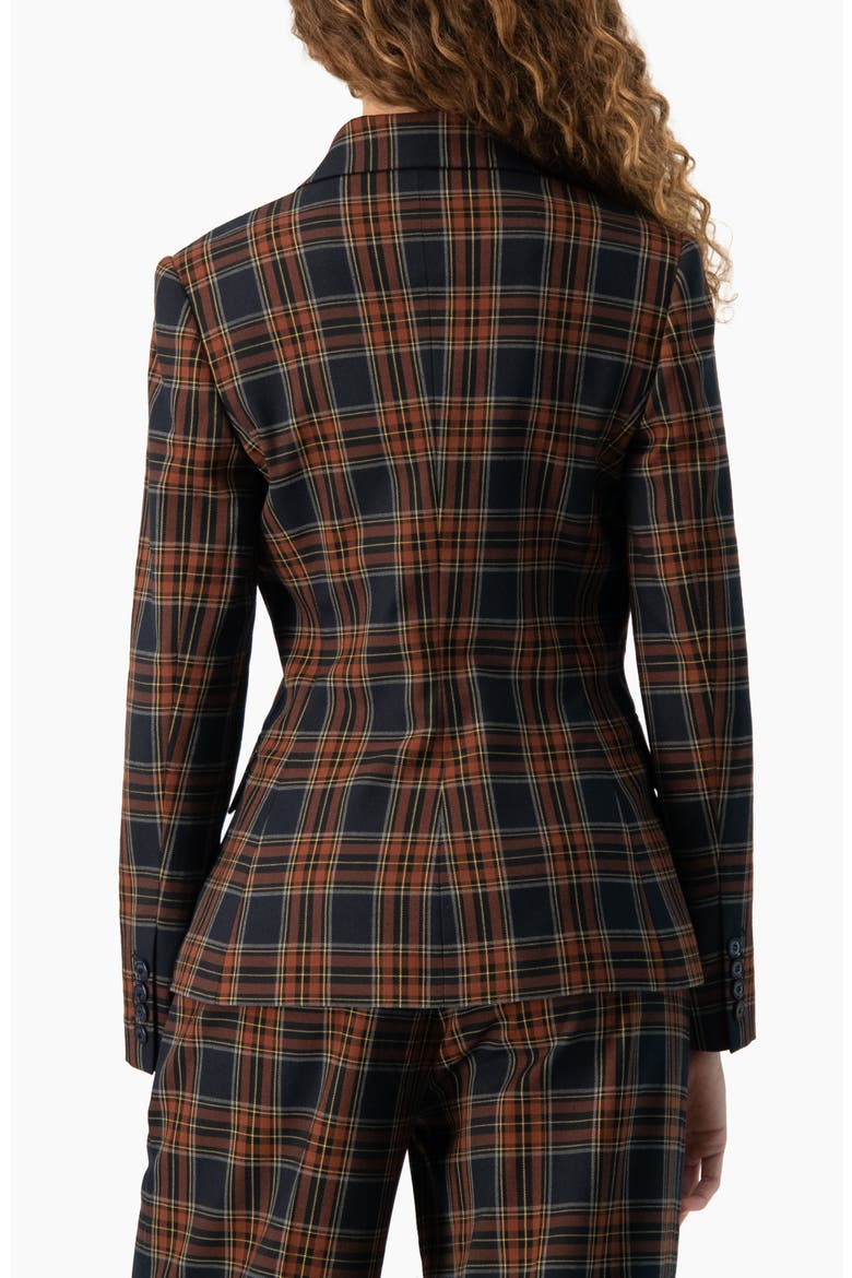 Plaid Geometric Double-Breasted Blazer, Alternate, color, Navy Blue