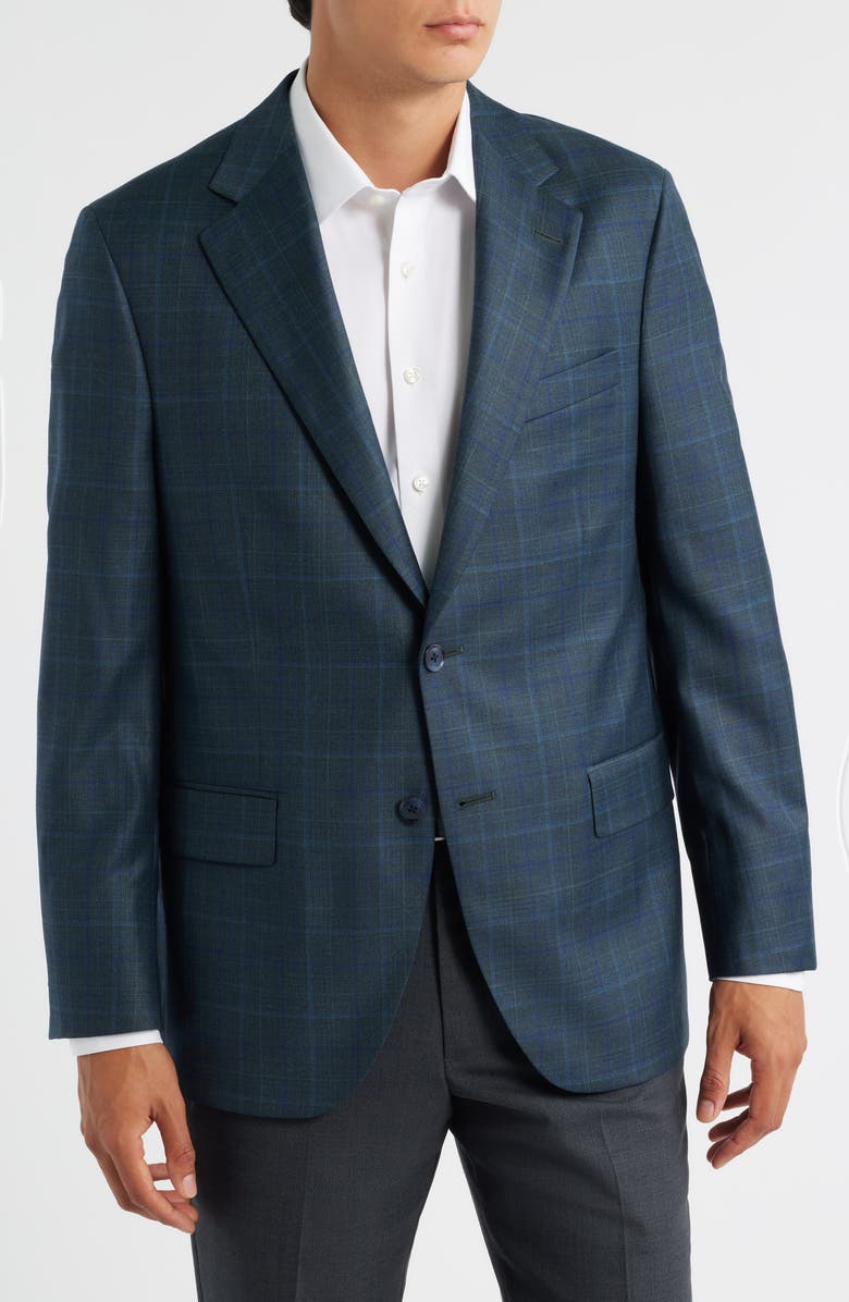 Peter Millar Hartford Classic Fit Green Plaid Wool Sport Coat, Alternate, color, Green