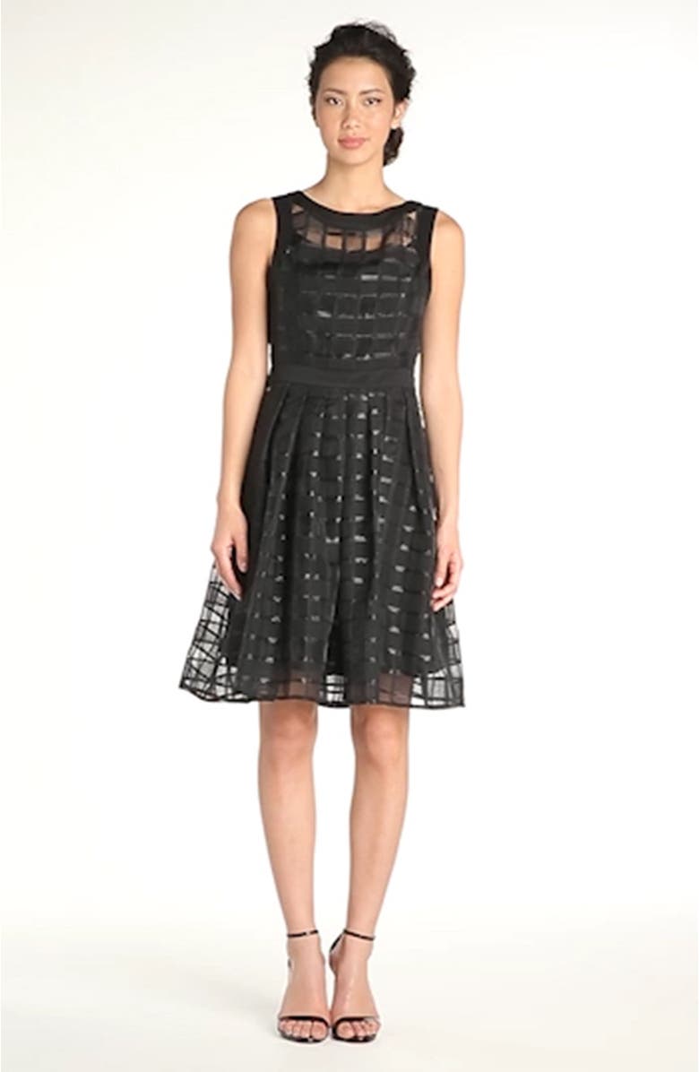 Ellen Tracy Windowpane Organza Fit & Flare Dress, Alternate, color,