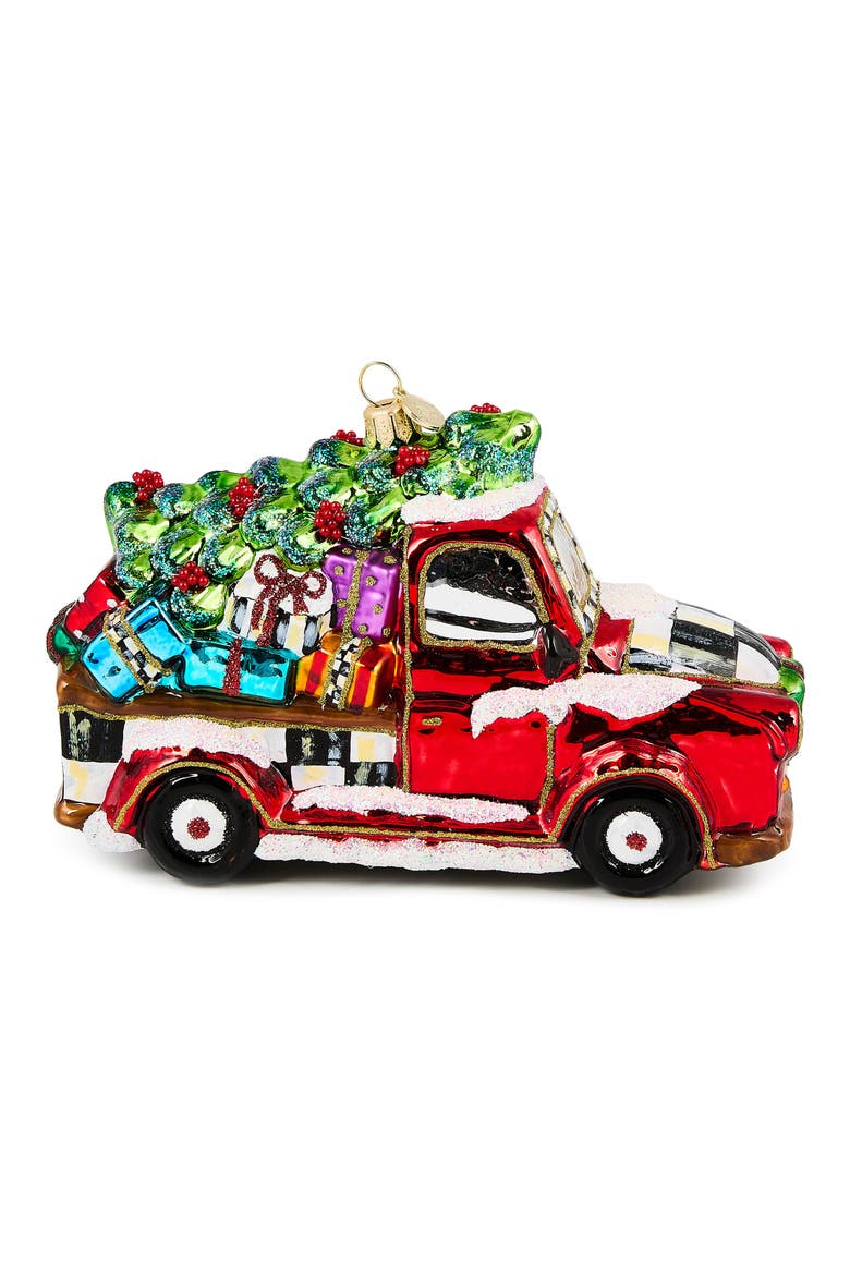 Santa Hitting the Road Glass Ornament, Alternate, color, RED