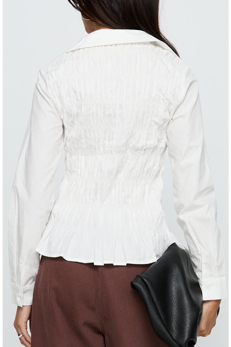 Cultivate Shirred Cotton Button-Up Shirt, Alternate, color, WHITE