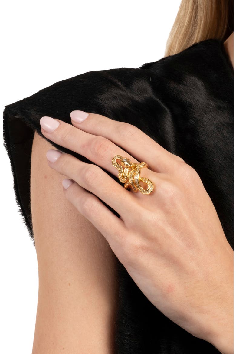 Serpent 14k Gold Plated Crystal Coiled Ring, Alternate, color, CRYSTALS