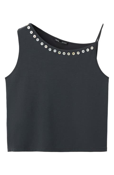 Button Embellished Asymmetric Tank