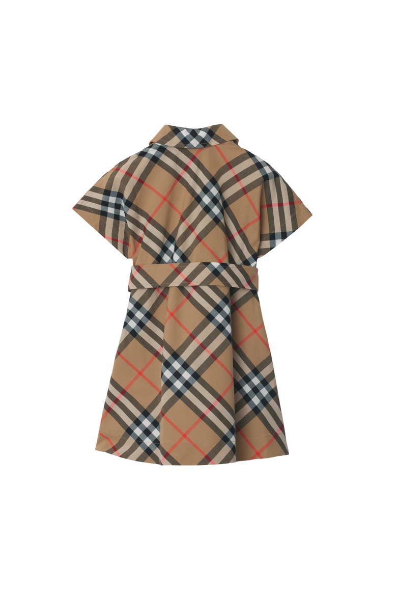 Girls' Check Cotton Shirt Dress, Alternate, color, Sand beige