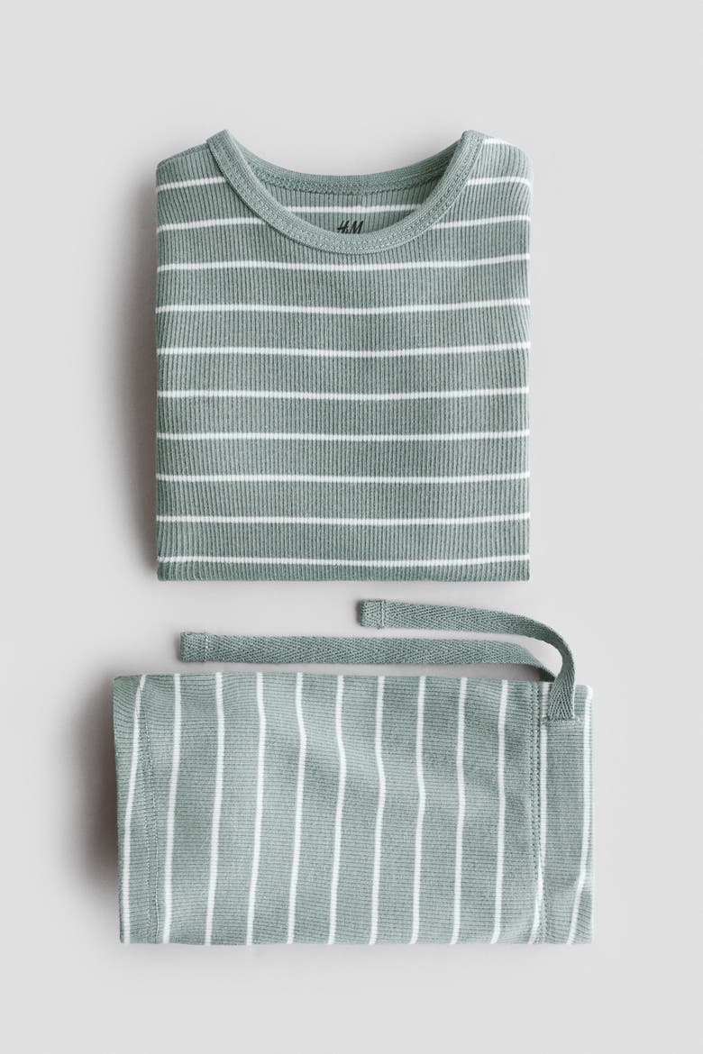 2-piece Ribbed Cotton Set, Alternate, color, Dusty green/white striped