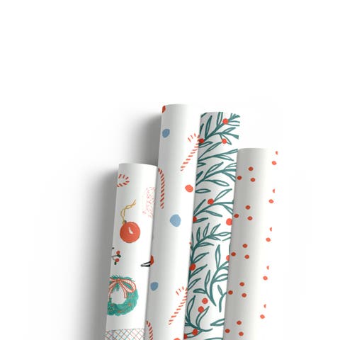 Two-Sided "Merry Gifting" & "Wreath Swirl" Heavyweight Christmas/Holiday Gift Wrap (Eight Sheets)