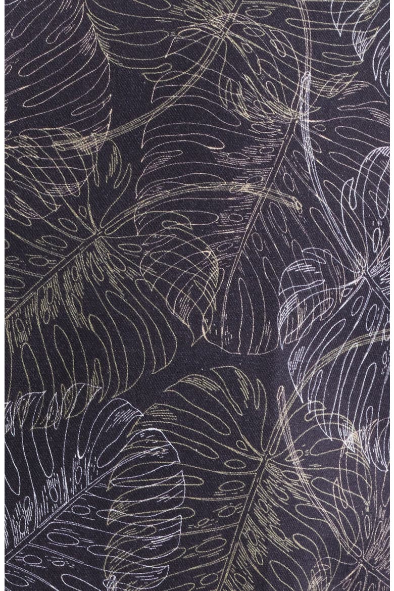 Jungle Monstera Palm Leaf Print Short Sleeve Stretch Cotton Blend Button-Up Shirt, Alternate, color, BLACK