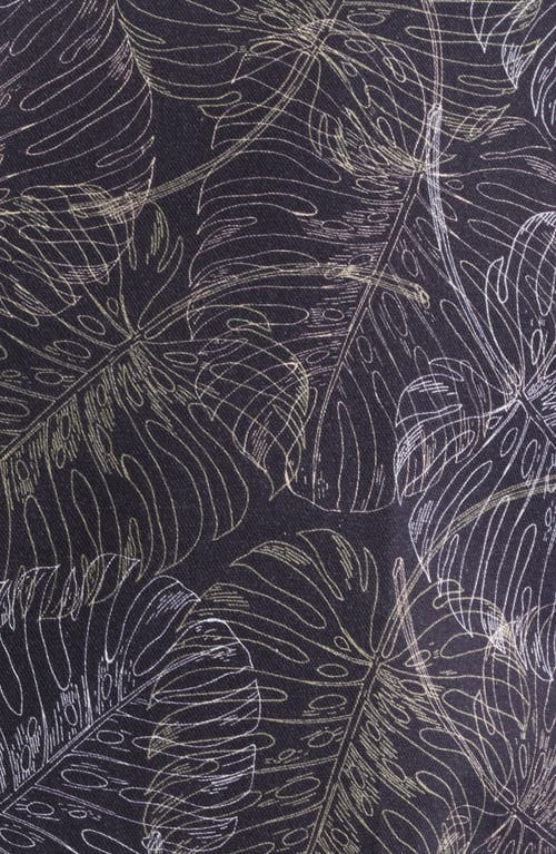 Stone Rose Jungle Monstera Palm Leaf Print Short Sleeve Stretch Cotton Blend Button-up Shirt