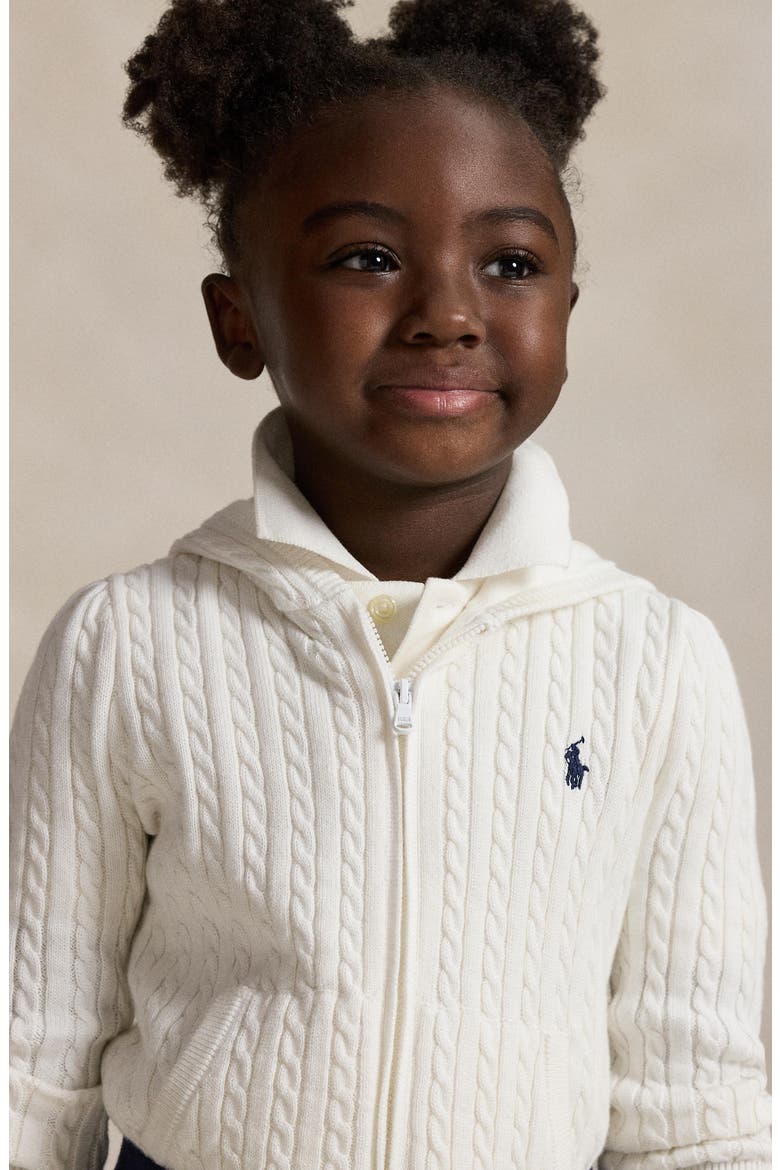 Kids' Cable Knit Cotton Zip Hoodie, Alternate, color, WHITE