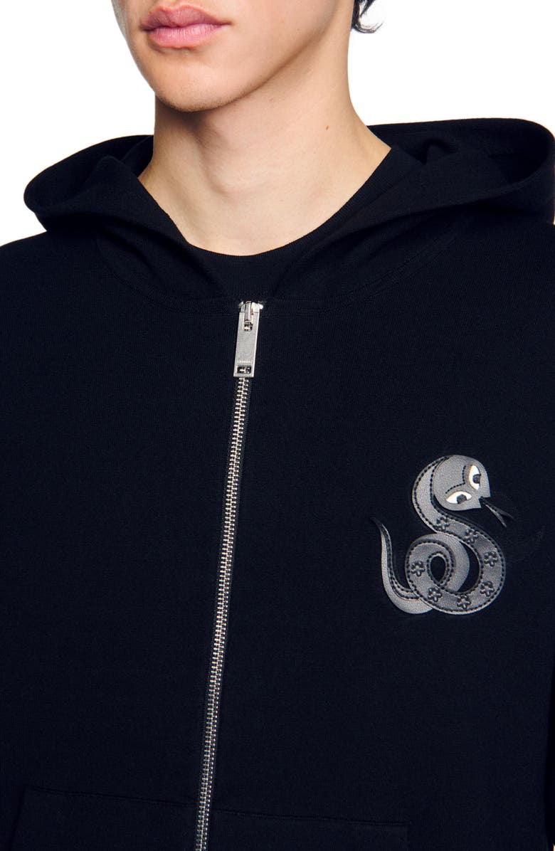 SANDRO Zip-up cardigan with snake detail, Alternate, color, 