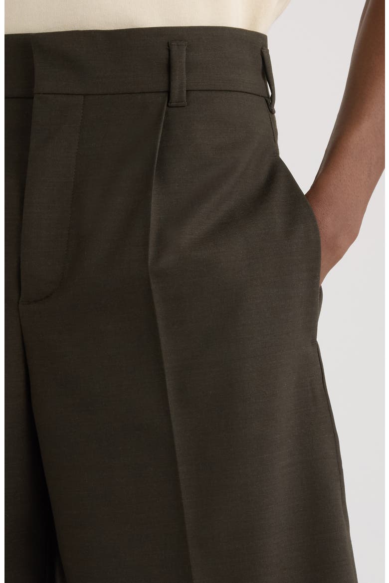 Le Short Ovalu Pleated Stretch Virgin Wool Shorts, Alternate, color, DARK KHAKI