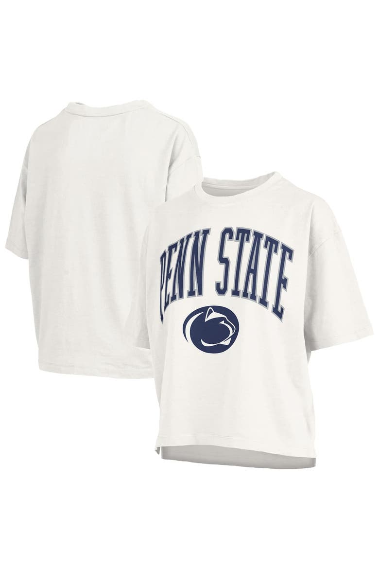 Women's Pressbox White Penn State Nittany Lions Nelson Arch Over Logo Waist Length Oversized Slub T-Shirt, Main, color, White