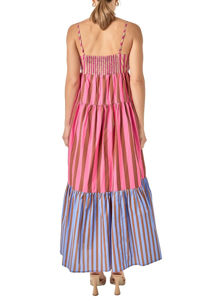 Stripe Bow Sleeveless Tiered Maxi Dress, Alternate, color, MULTI PINK