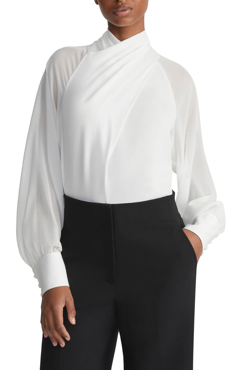 Lafayette 148 New York Crossover Long Sleeve Silk Top, Main, color, 