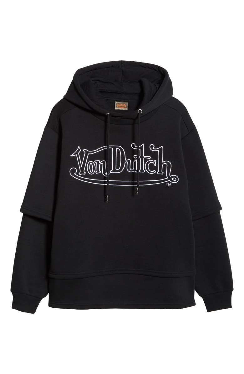 Von Dutch Layered Fleece Pullover Hoodie, Alternate, color, Jet Black
