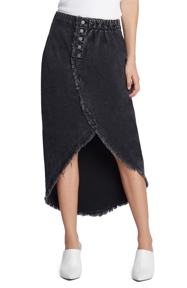 Wash Lab Denim Button Front Denim Faux Wrap Skirt, Main, color,