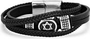 HMY JEWELRY Men's Stainless Steel Star of David Layered Leather Bracelet