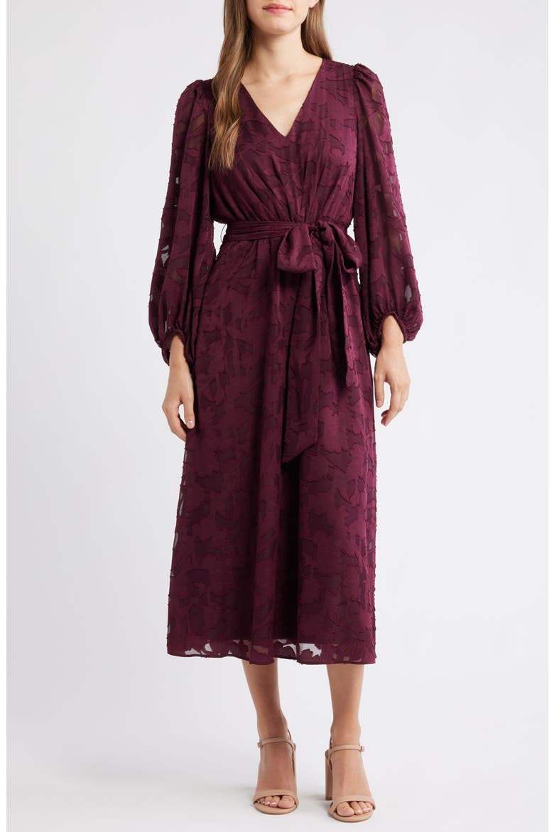 Floral Appliqué Long Sleeve Dress, Main, color, DARK CHIANTI