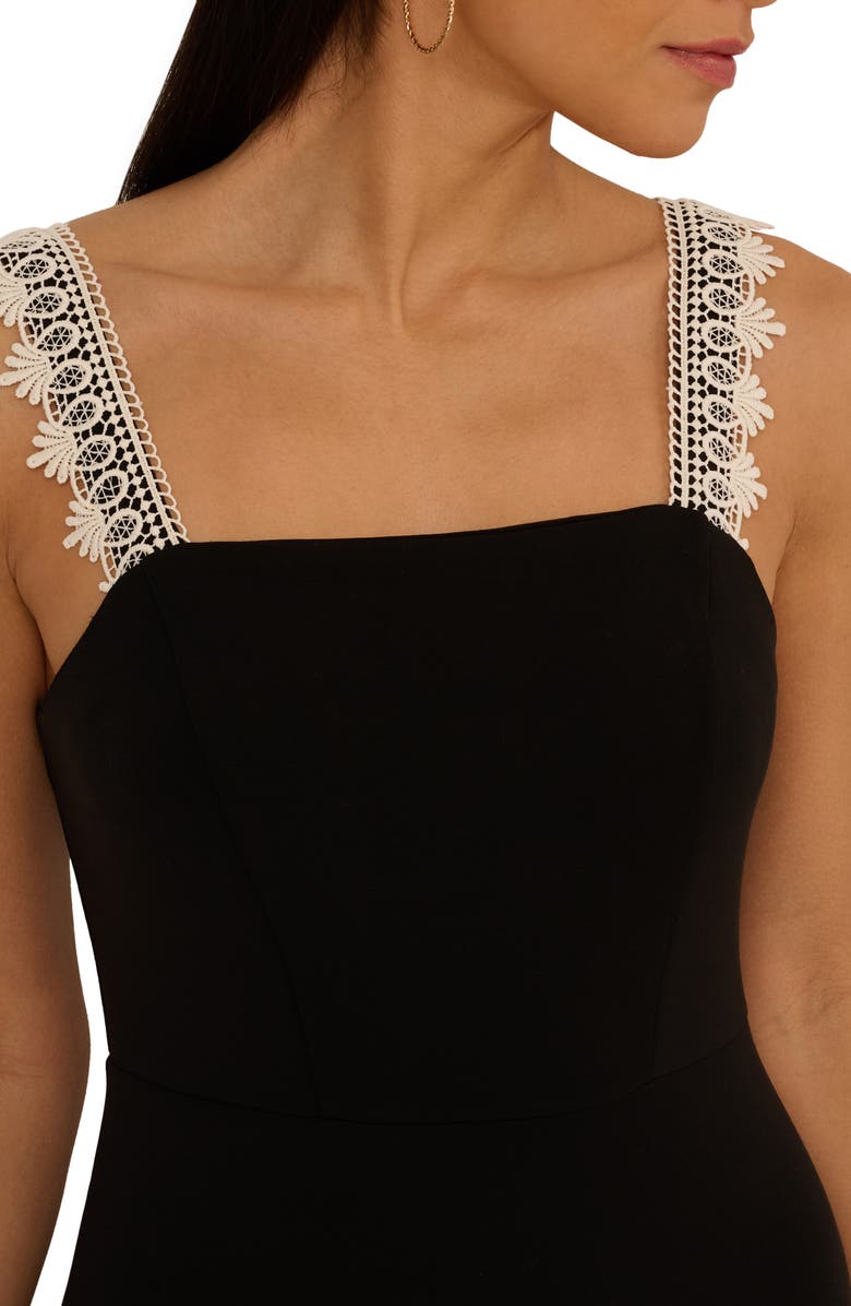 Adrianna Papell Lace Trim Midi Sundress, Alternate, color, Black/ Ecru