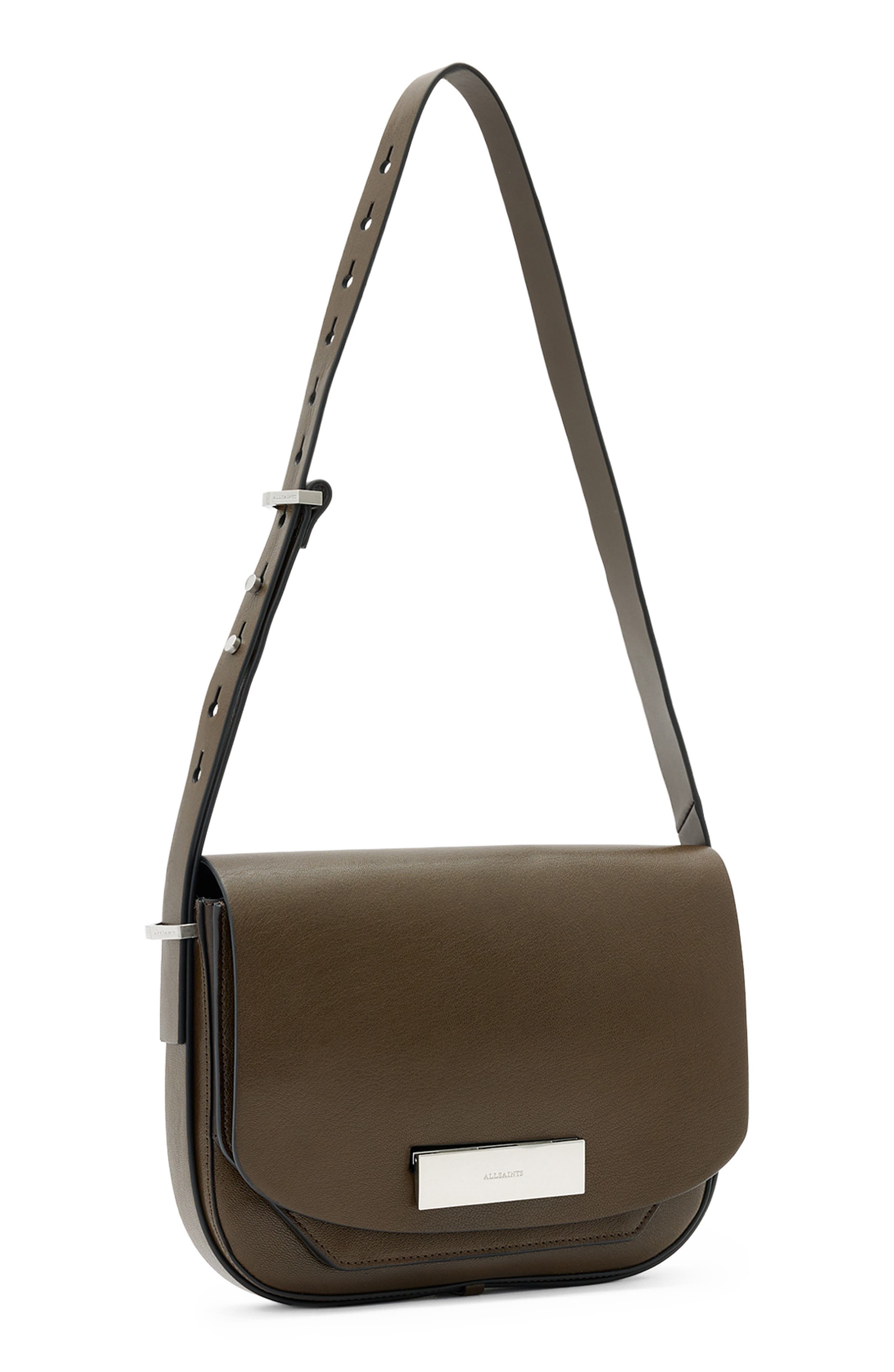 AllSaints Etta Leather Shoulder Bag, Alternate, color, Fango Brown- Glazed