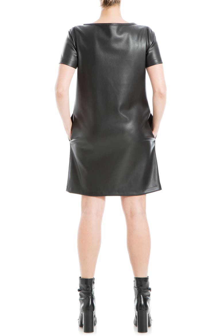 Short Sleeve Faux Leather Dress, Alternate, color, BLACK