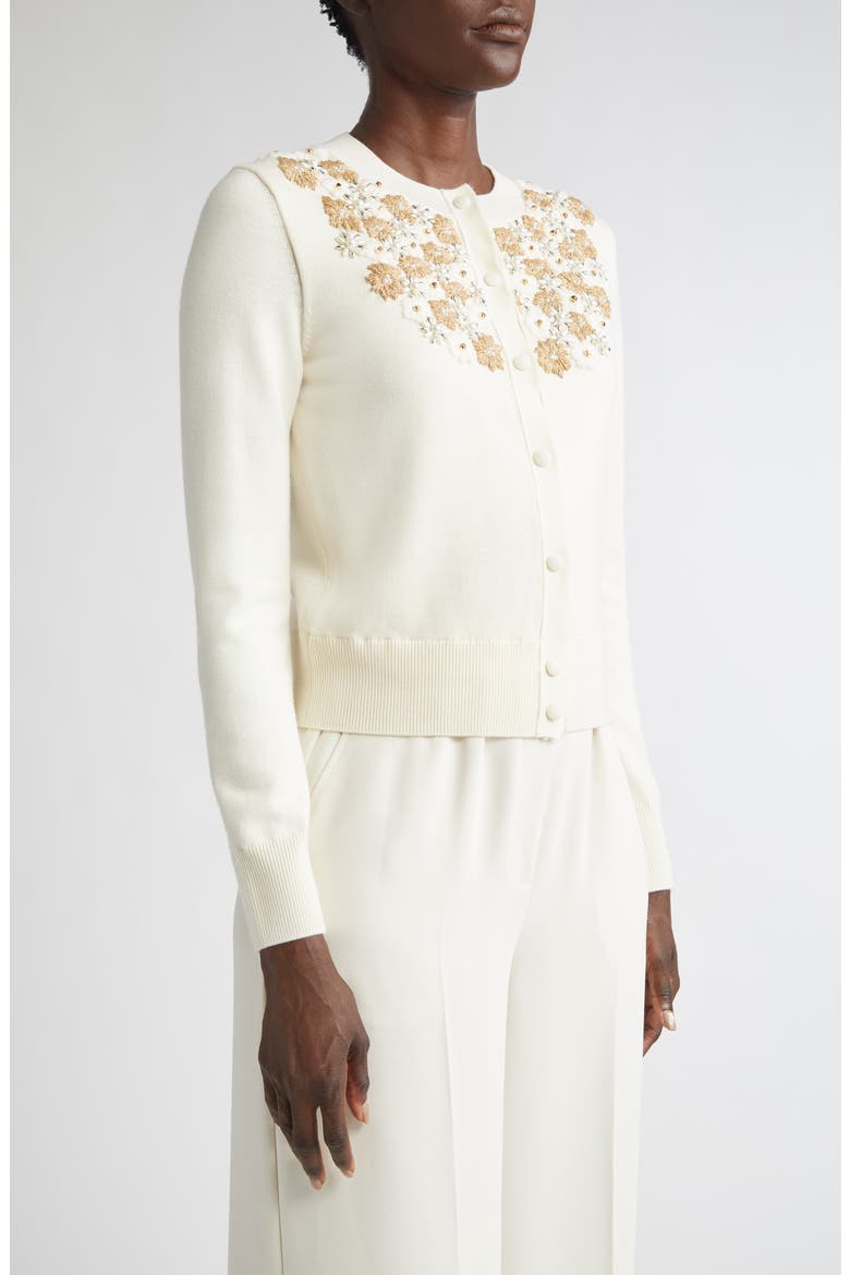Beaded & Embroidered Floral Wool Blend Cardigan, Alternate, color, ECRU