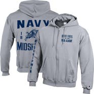 Champion Men's Champion Heather Gray Navy Midshipmen Varsity Powerblend Full-Zip Fleece Hoodie