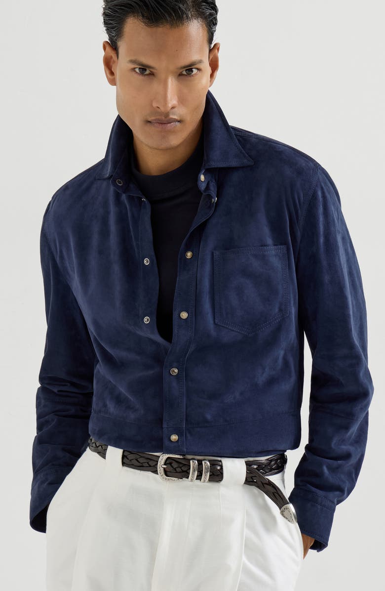 Brunello Cucinelli Suede overshirt, Alternate, color, Ink