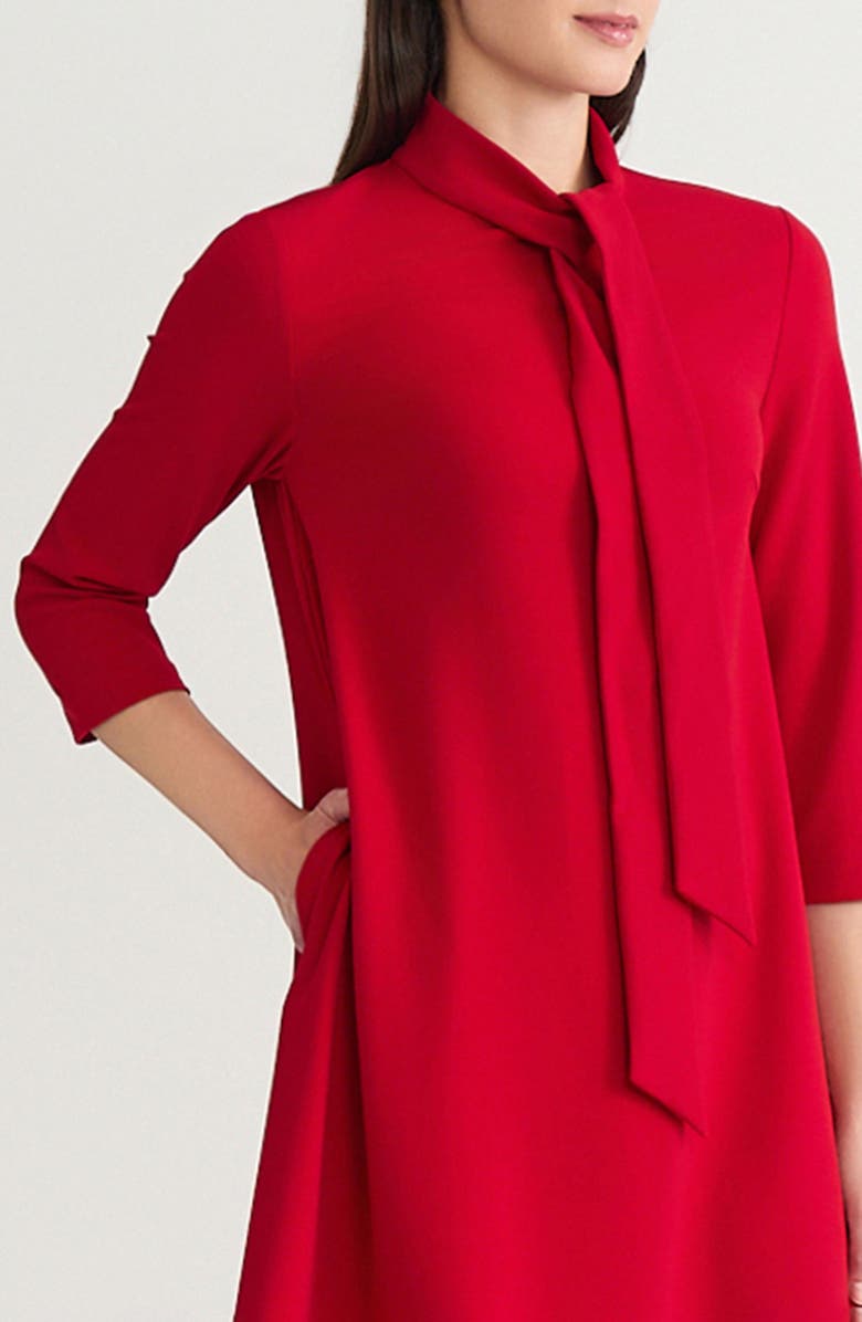 Ming Wang x Tanya Foster Stretch Deco Crepe Tie-Neck Tent Dress, Alternate, color, Holiday