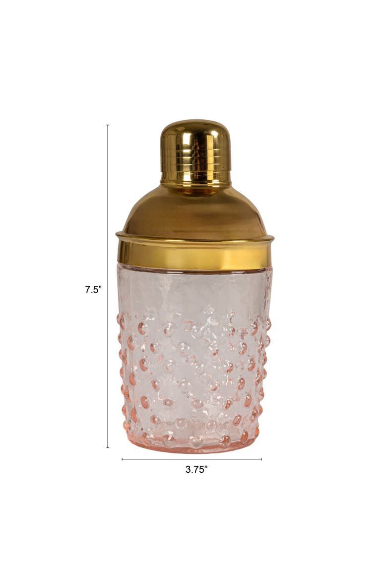Hand-Blown Glass and Stainless Steel Hobnail Cocktail Shaker, Pink and Gold, Alternate, color, Pink