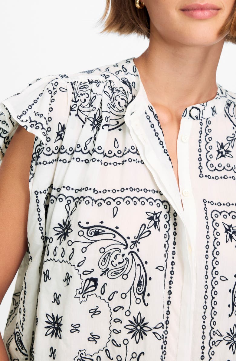 Madewell Embroidered Bandana Flutter Sleeve Top, Alternate, color, White Dark Navy Embroidered