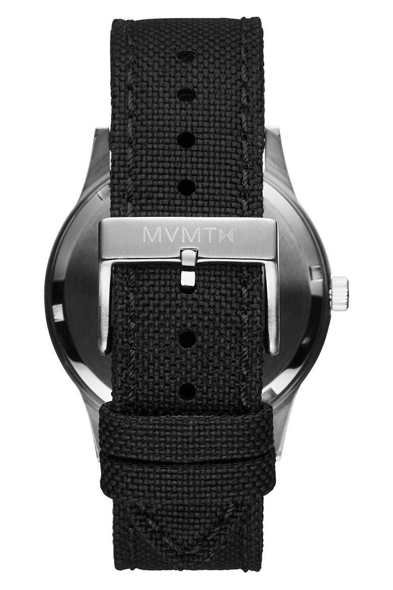 MVMT Field Canvas Strap Watch, 41mm, Alternate, color, BLACK/ SILVER