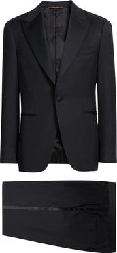 Canali Capri Trim Fit Black Wool Peak Lapel Tuxedo