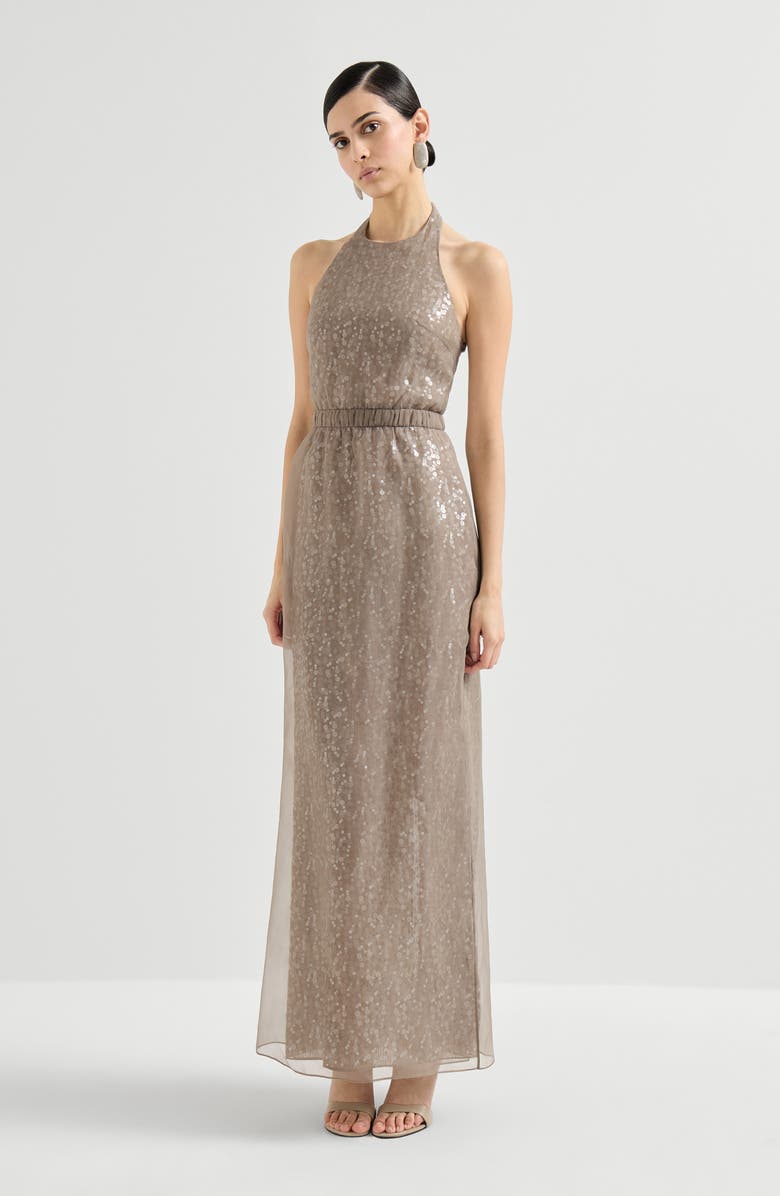 Brunello Cucinelli Dazzling embroidery halterneck dress, Main, color, Rope
