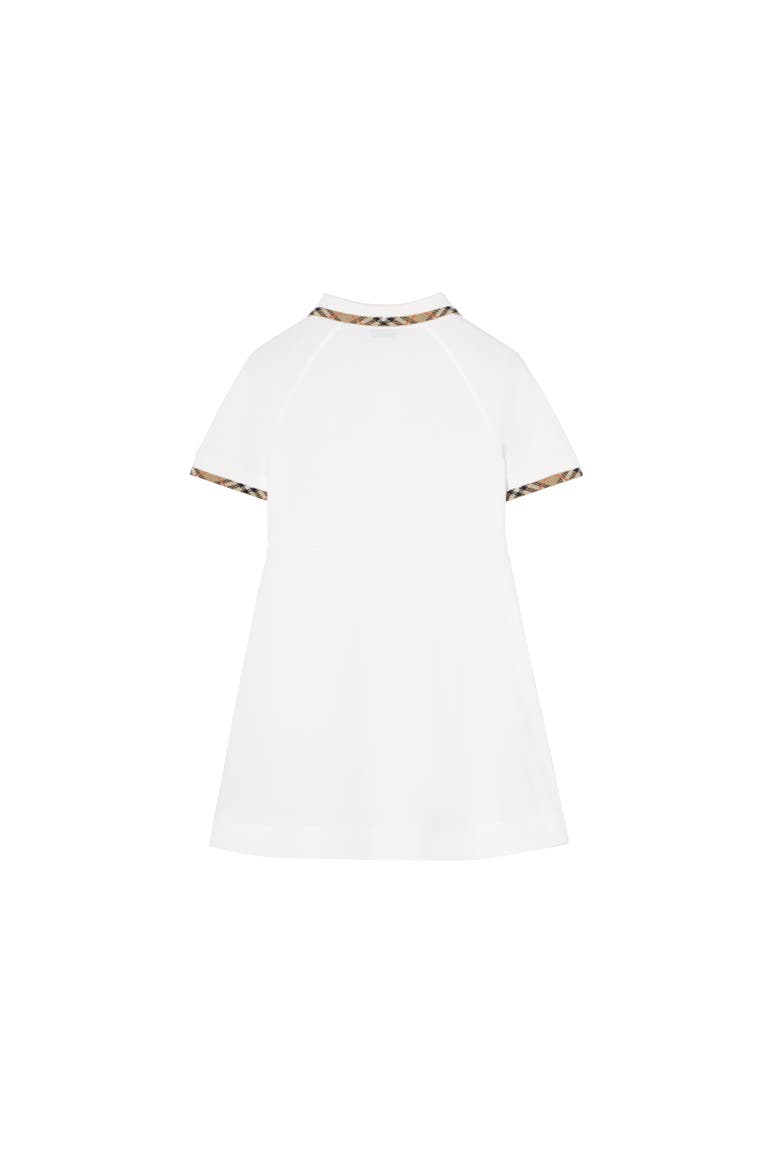 Girls' Check Trim Cotton Polo Shirt Dress, Alternate, color, White