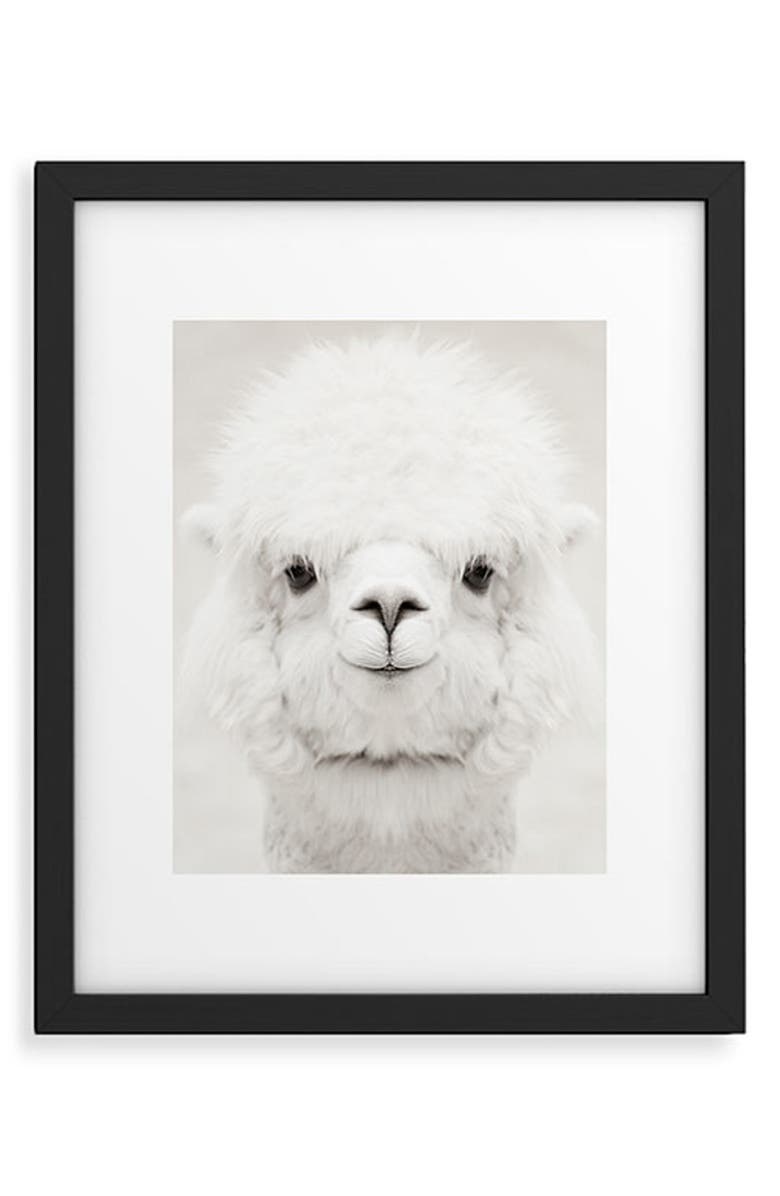 Deny Designs Monika Strigel - Smiling Alpaca Framed Art Print, Main, color, Black-White