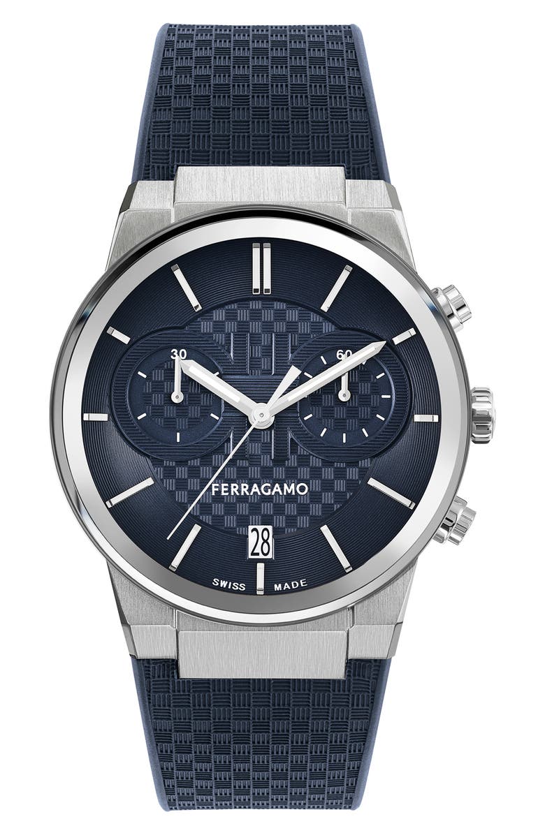 FERRAGAMO Sapphire Chronograph Silicone Strap Watch, 41mm, Main, color,
