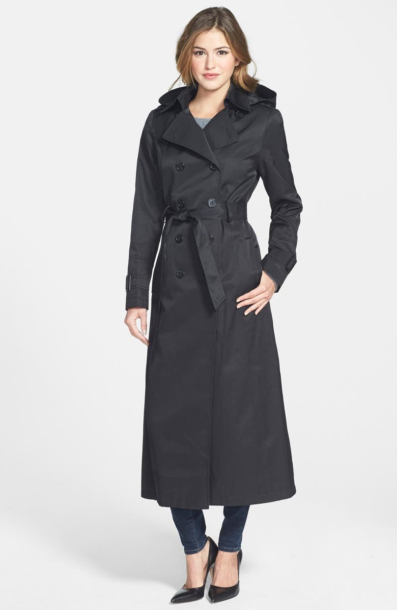 DKNY 'Lea' Double Breasted Maxi Trench Coat with Detachable Hood, Main, color, 