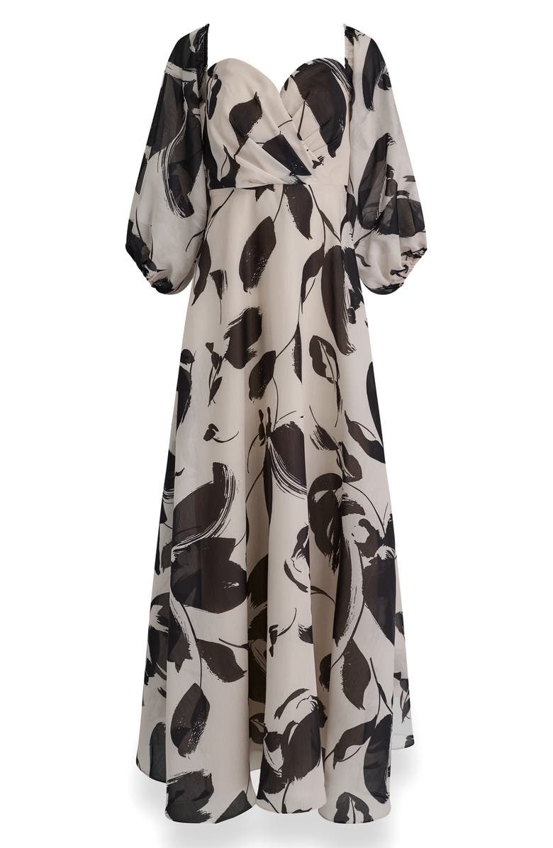 Donna Karan New York Floral Off the Shoulder Long Sleeve Gown, Alternate, color, Black/ Vellum