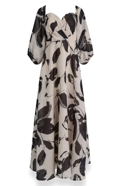 Donna Karan New York Floral Off The Shoulder Long Sleeve Gown