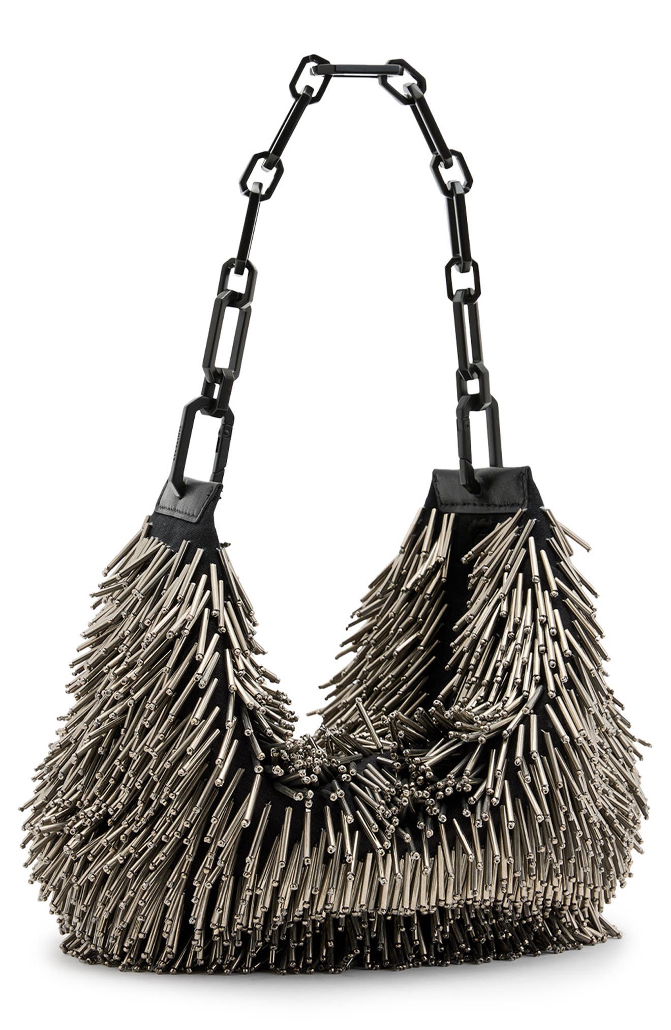 AllSaints Mini Madea Chain Handle Leather Handheld Bag, Alternate, color, Silver/ Silver