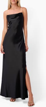 CAMI NYC Shallon Faux Pearl Strap Satin Gown