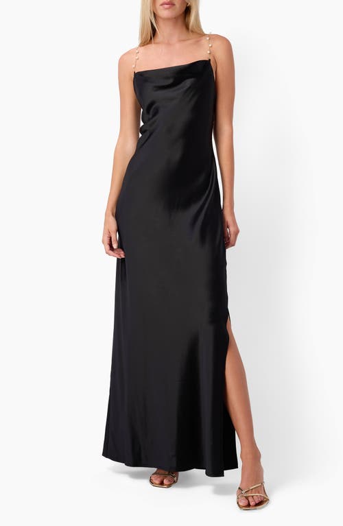 Cami Nyc Shallon Faux Pearl Strap Satin Gown In Black