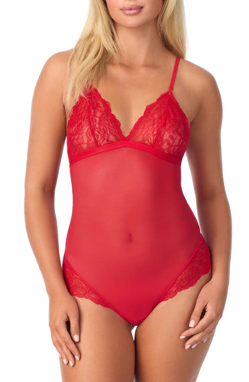 On Gossamer Luxe Lace & Mesh Bodysuit In Red