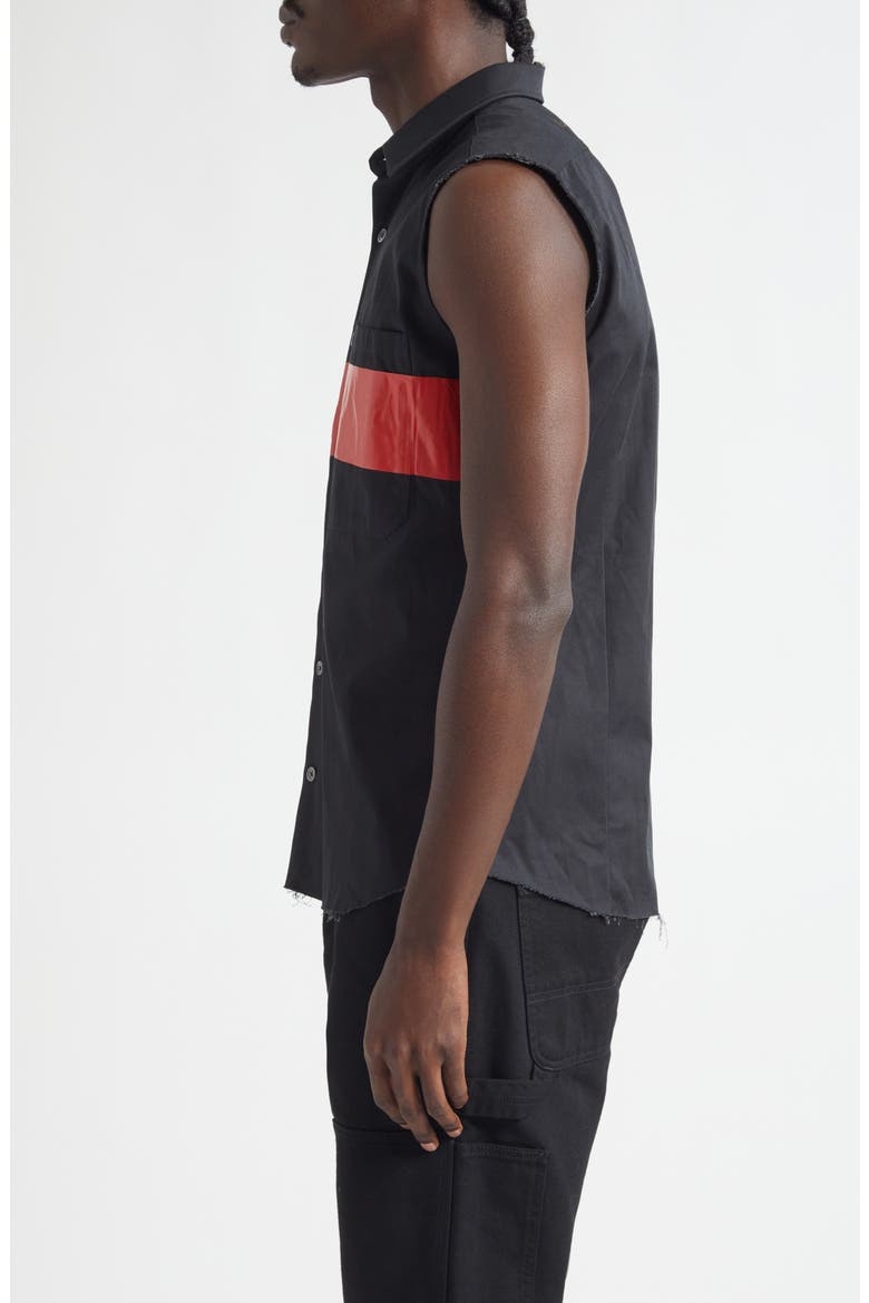 Stabb Taped Cutoff Sleeve Button-Up Shirt, Alternate, color, BLACK