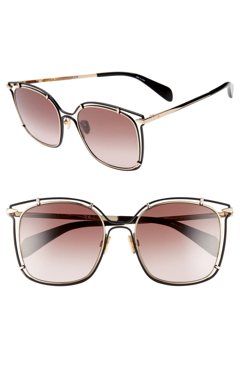 rag & bone 56mm Gradient Square Sunglasses, Main, color, Grey/ Brown/ Antique Gold