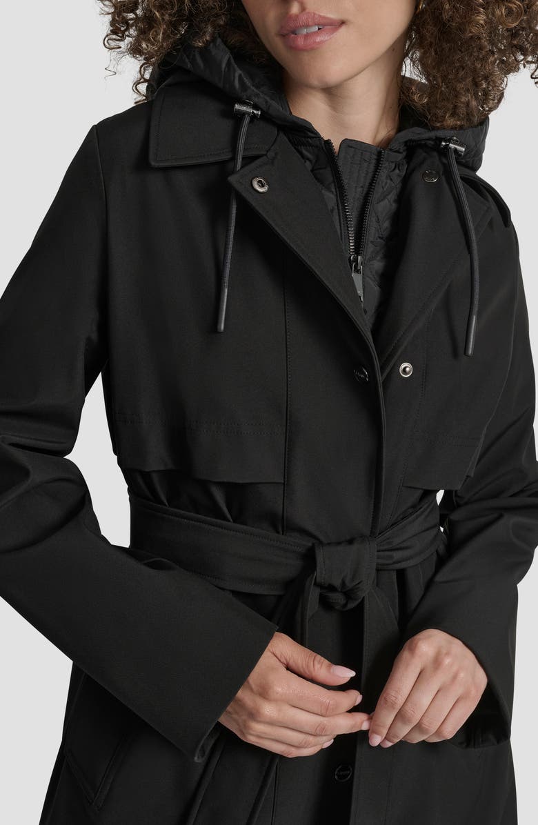 DKNY Softshell Hooded Trench Coat, Alternate, color, Black