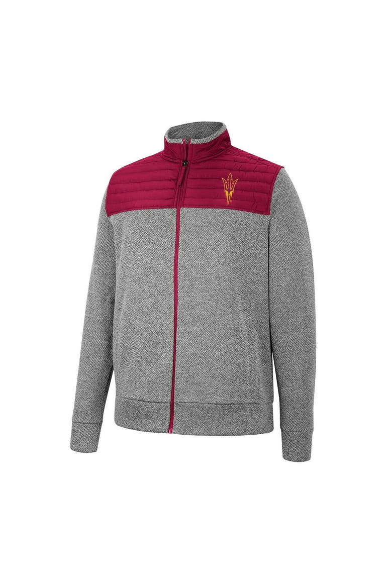 Men's Colosseum Gray/Maroon Arizona State Sun Devils Putter Herringbone Full-Zip Jacket, Alternate, color, Charcoal