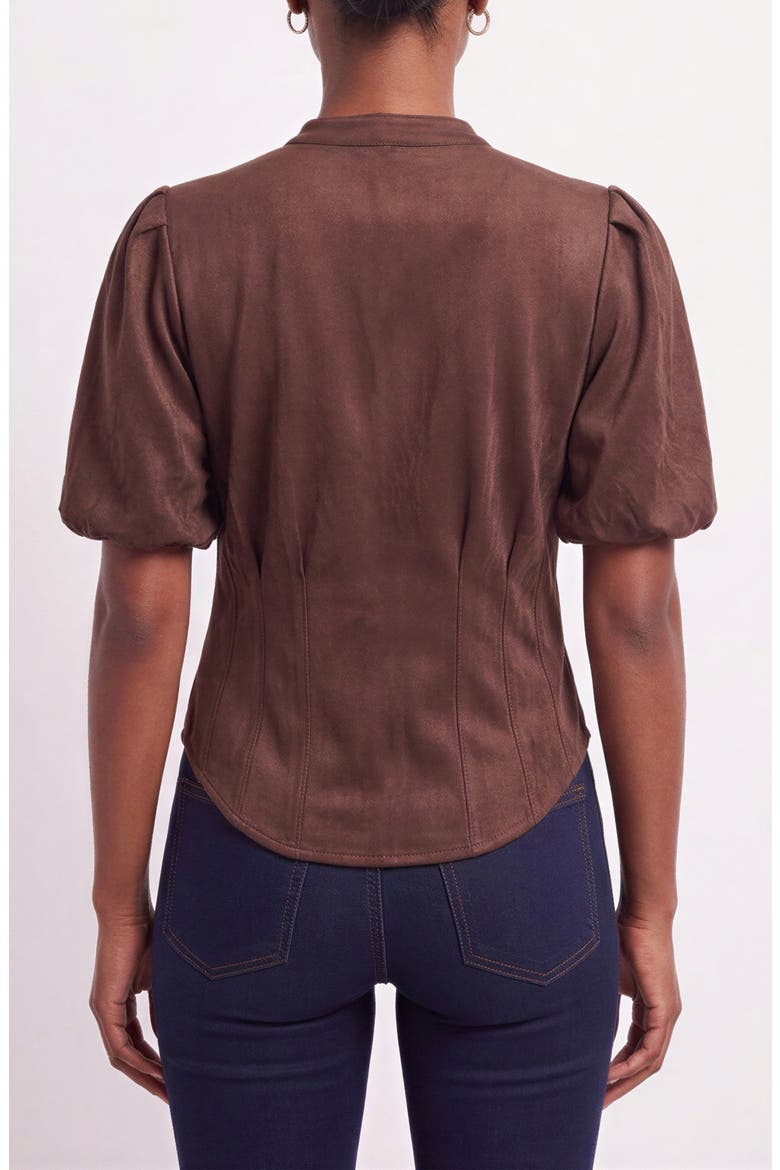 Puff Sleeve Faux Suede Shirt, Alternate, color, COCOA DUST