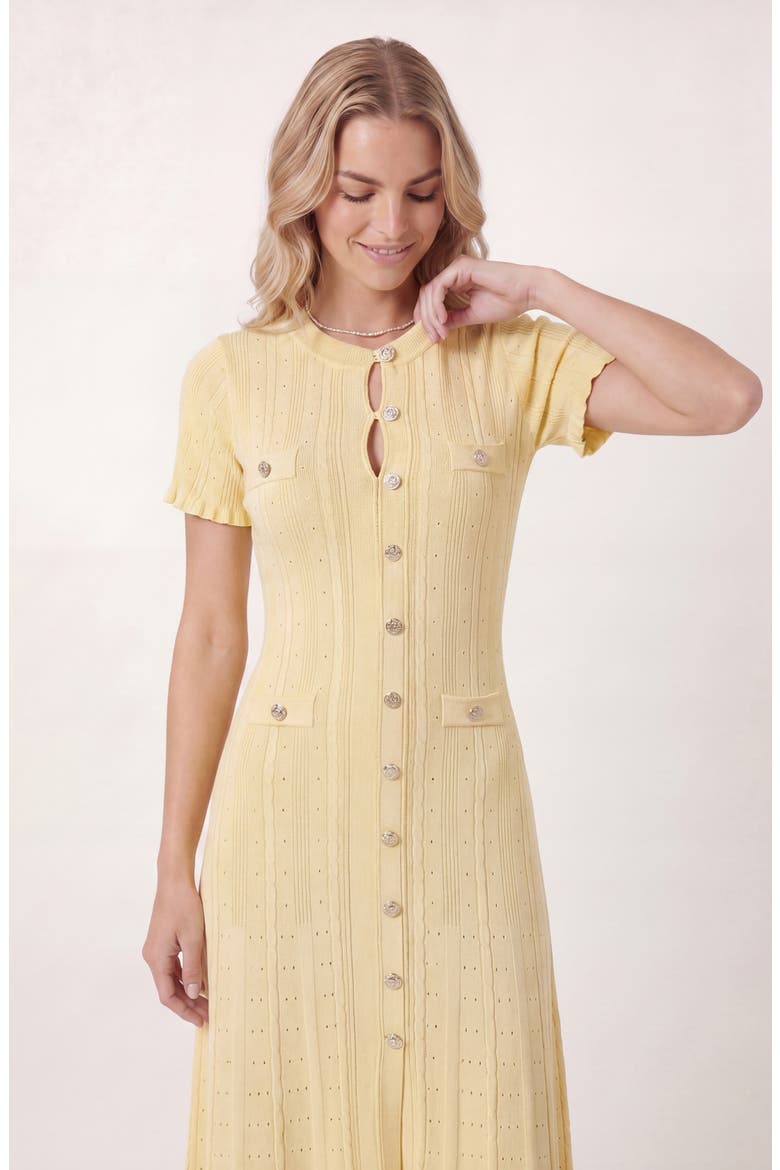 Button Front Knit Short Sleeve Midi Dress, Alternate, color, Yellow